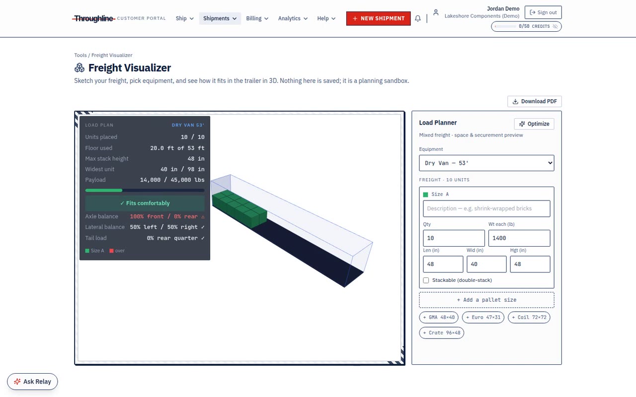 Preview of the Throughline shipper portal walkthrough